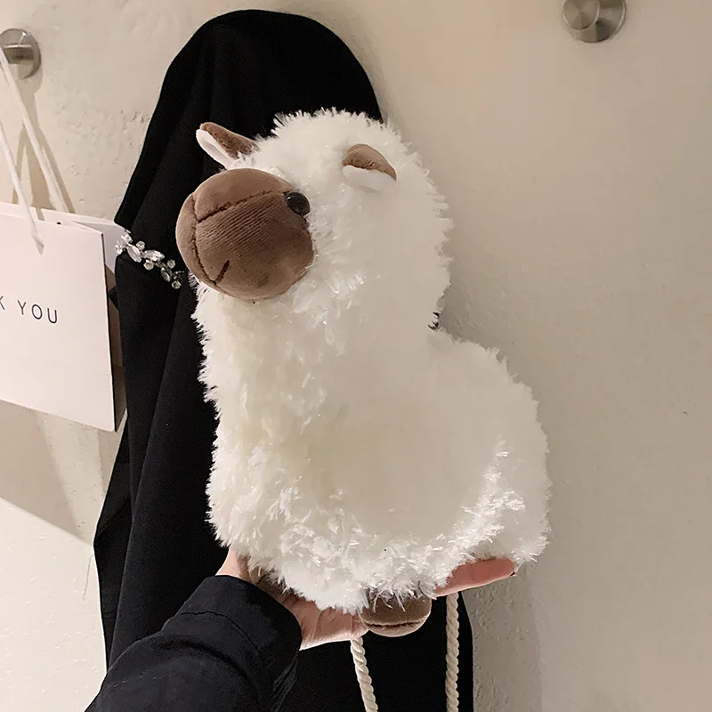 

Милая женская сумка из ягненка, новинка 2021, Ins плюшевая мультяшная плюшевая сумка на одно плечо для девочки, сумка-мессенджер, сумки для женщ...