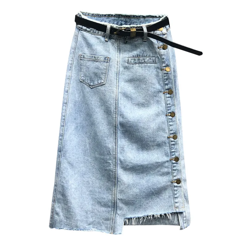 

IEQJ Irregular Single Breasted Denim Hip Skirt Women Solid Pockets Over The Knee Casual New Fashion Tide 2021 Summer GD871
