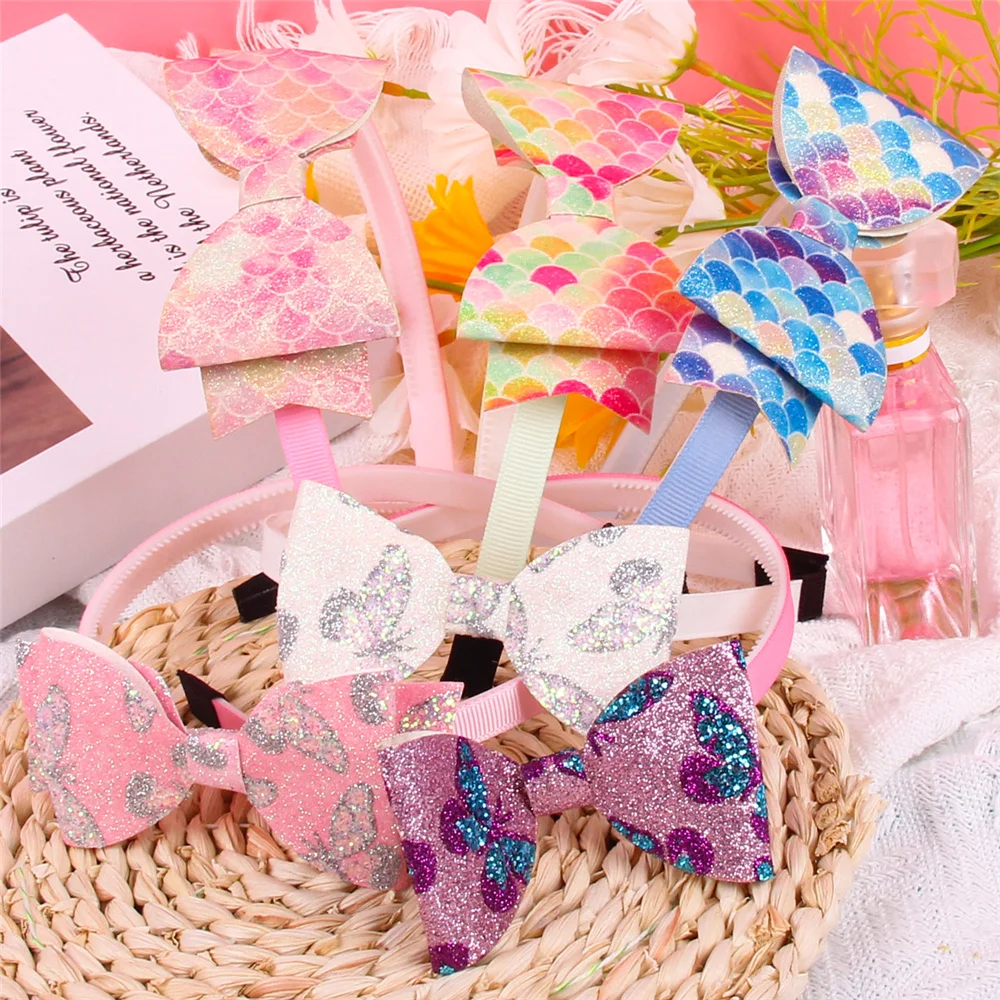

Candygirl Girls Fashion Glitter Hairbands New Kids Cute Bows Headbands Child HairHoop with star Party Hair Accessory Gifts