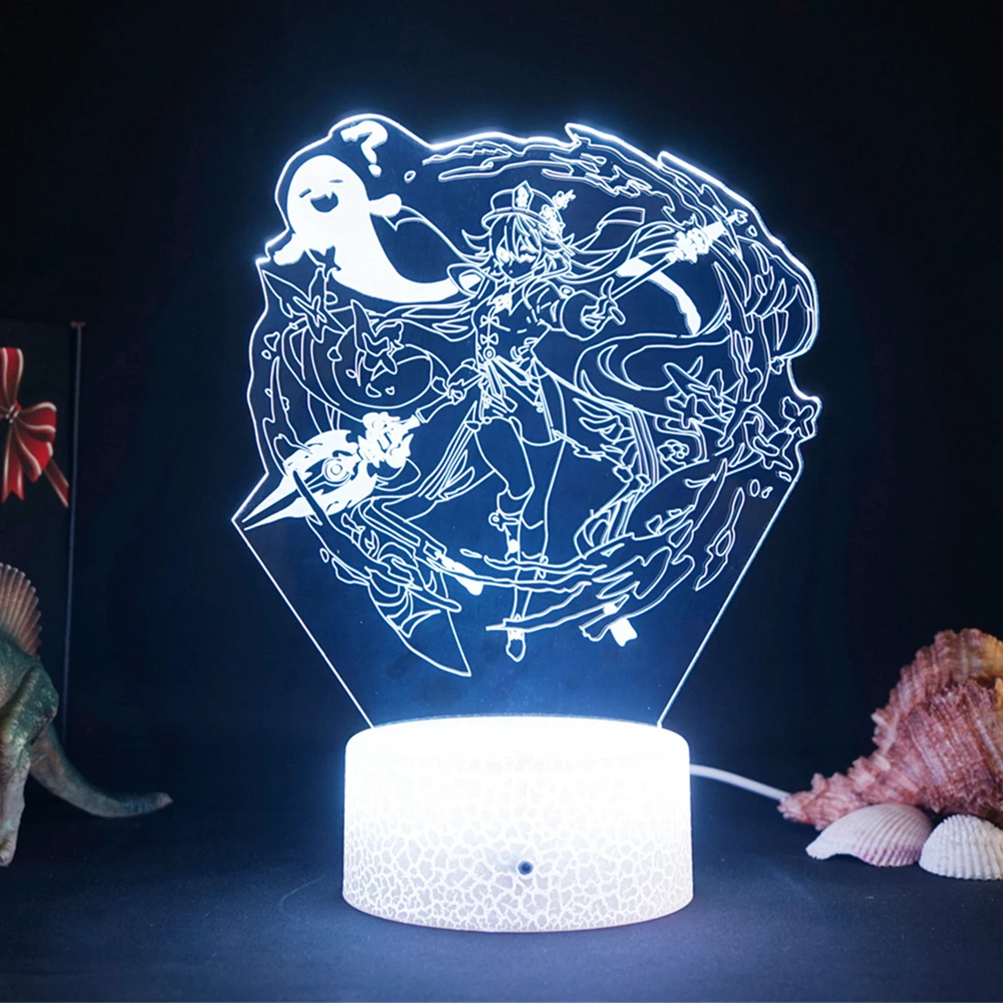 Игра Genshin ударная фигурка Hutao 3d светодиодный ночсветильник лампа Акриловая