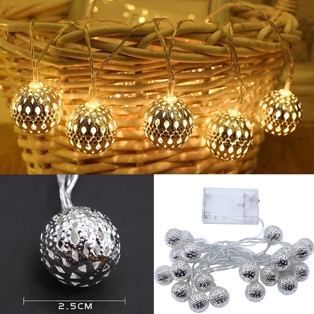 

10/20/40leds Fairy Moroccan Hollow Metal Ball LED String Lights Battery Powered Christmas Decorations for Home Garland Led Light