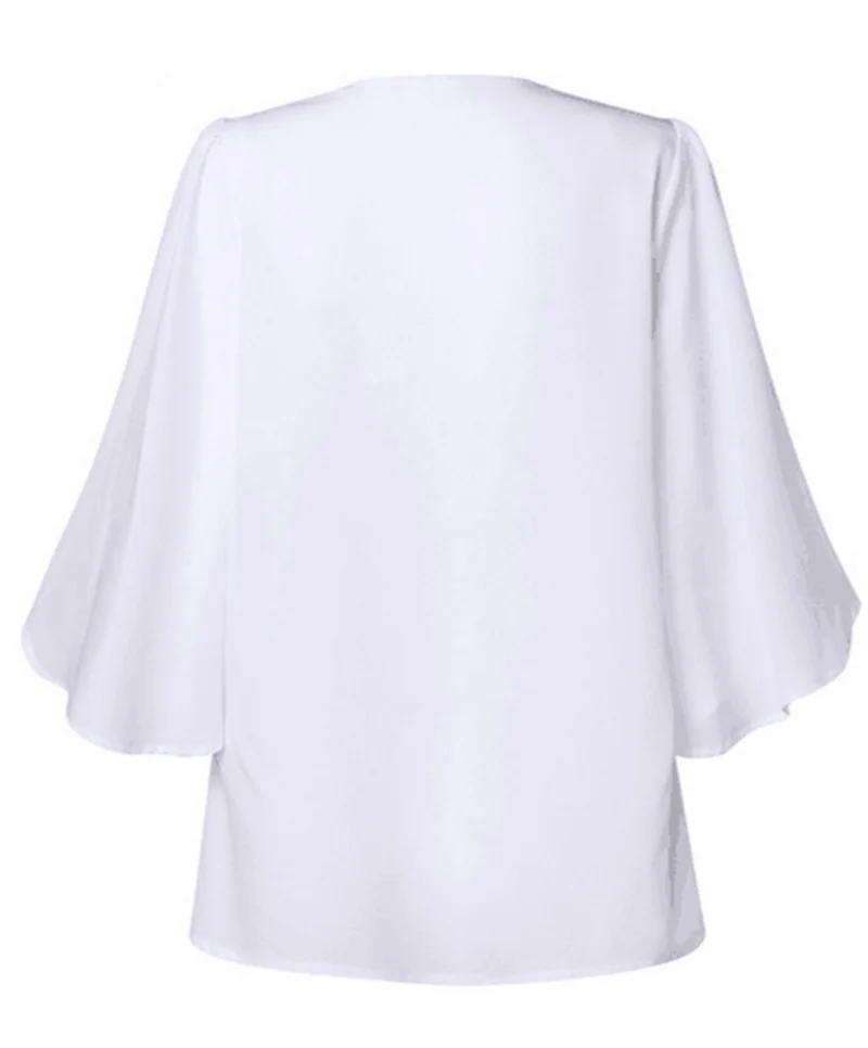 

2021 Summer New Korean Large Trumpet Sleeve Printed T-shirt V-neck Blouse