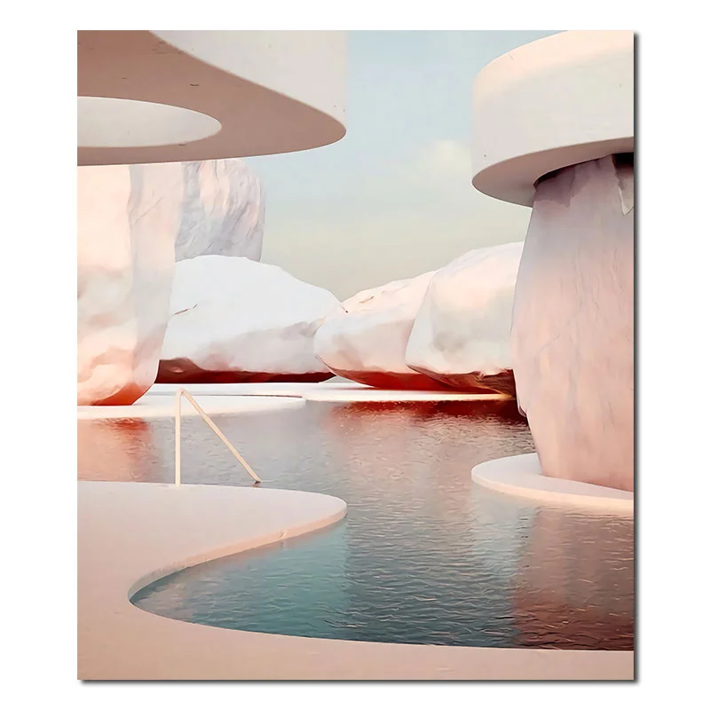 

European Style Canvas Material Riverside Mushroom Scenery Picture Background Decoration Painting 1 Pc and Wall Art Living Room