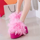 Женская обувь; zapatos mujer; Летние вьетнамки на платформе с перьями; Женские босоножки на танкетке; Шлепанцы; Женские сандалии