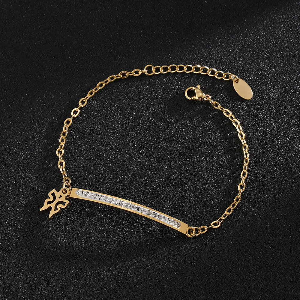 

Золотая звезда из нержавеющей стали с кристаллами для женщин и девушек, золотая цепочка и звеньевой браслет, ювелирные изделия