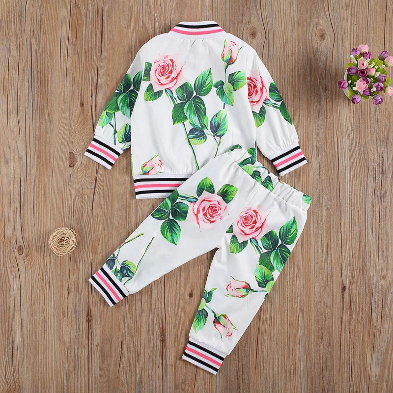 

lioraitiin 1-6Years Toddler Kid Girls Floral Printed Sportsuits Long Sleeve Zipper Jackets + Long Pant Clothes Sets