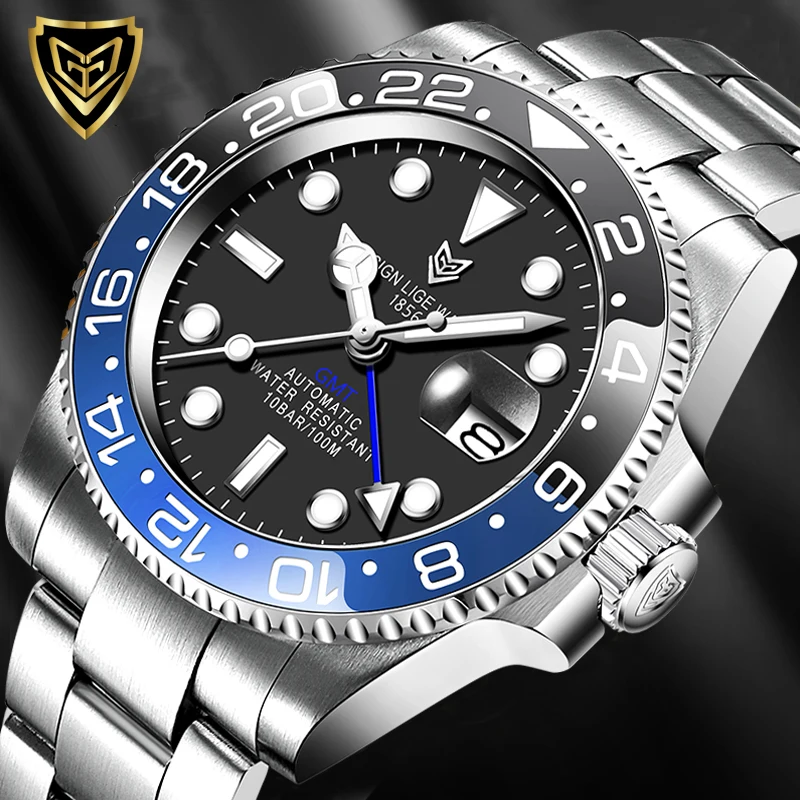 

Часы наручные LIGE Мужские механические, золотистые модные деловые водонепроницаемые автоматические, срок службы 50 метров