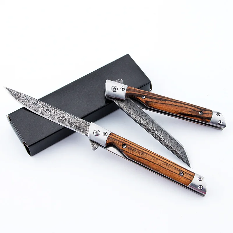 Складной нож Карманный шеф-повар из дамасской кожи для самообороны кемпинга