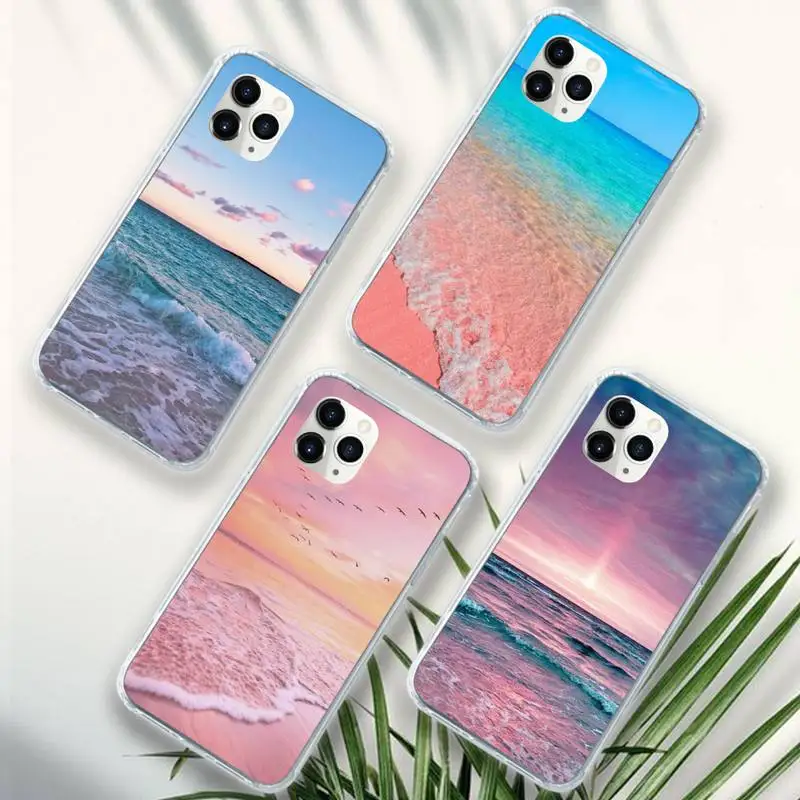

Beach Summer Sea pattern Phone Case Transparent soft For iphone 5 5s 5c se 6 6s 7 8 11 12 plus mini x xs xr pro max