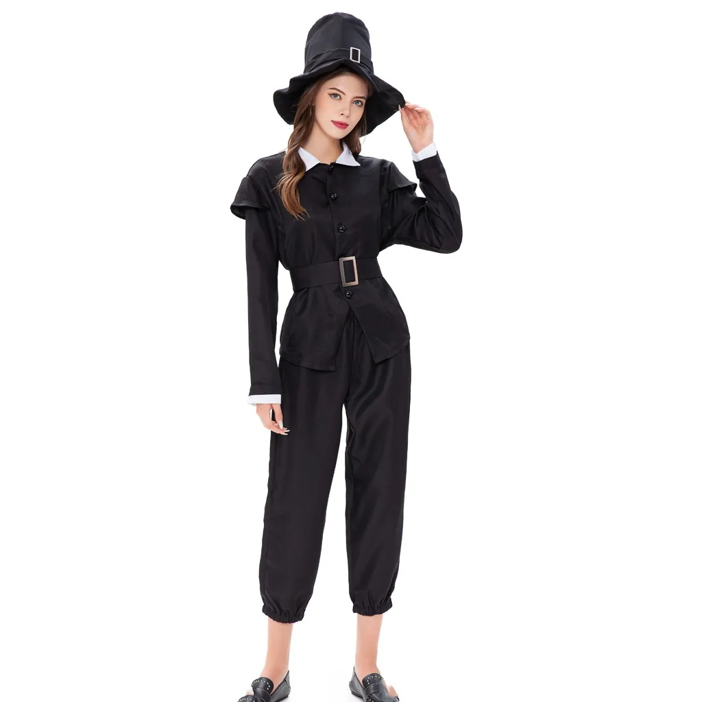 Взрослые мужчины женщины Хэллоуин Волшебная Ведьма черный вечерние костюм для