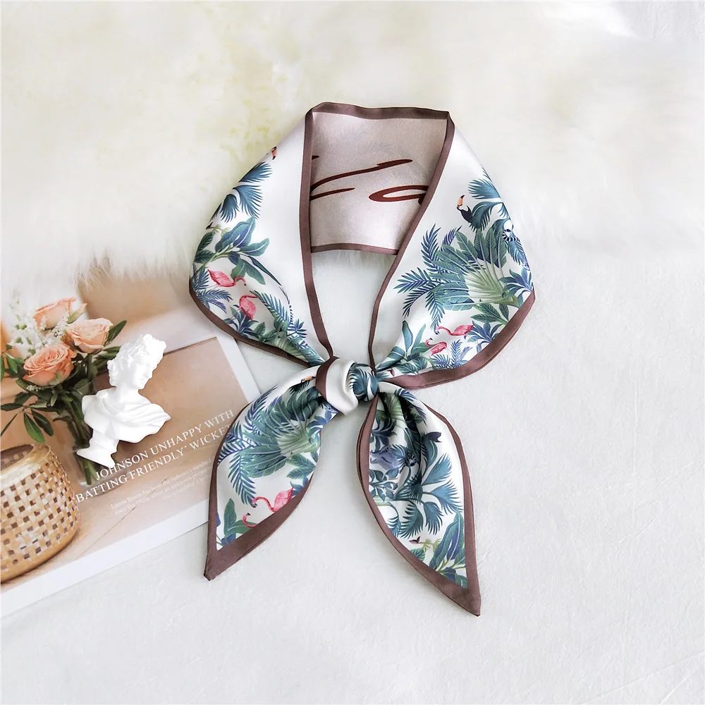 

Fashion Bag Scarf Letter Small Silk Scarf For Women Red-crowned Crane Print Head Scarf Handle Bag Ribbons Long Scarves & Wraps