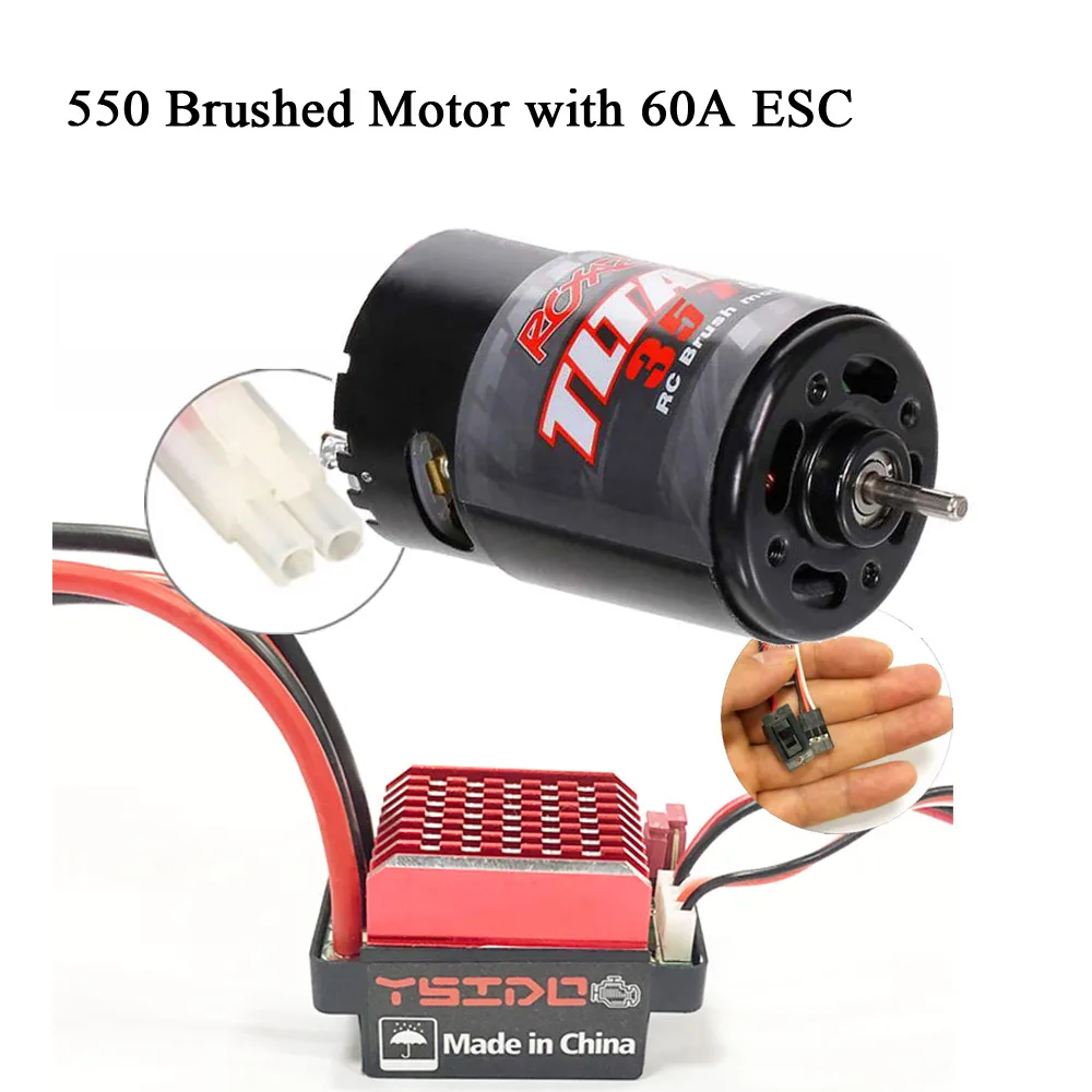 Щеточный Мотор 12T 21T 29T 35T 60A ESC для 1:10 RC Гусеничный осевой SCX10 AXI03007 JL 550 Traxxas TRX4 TRX6