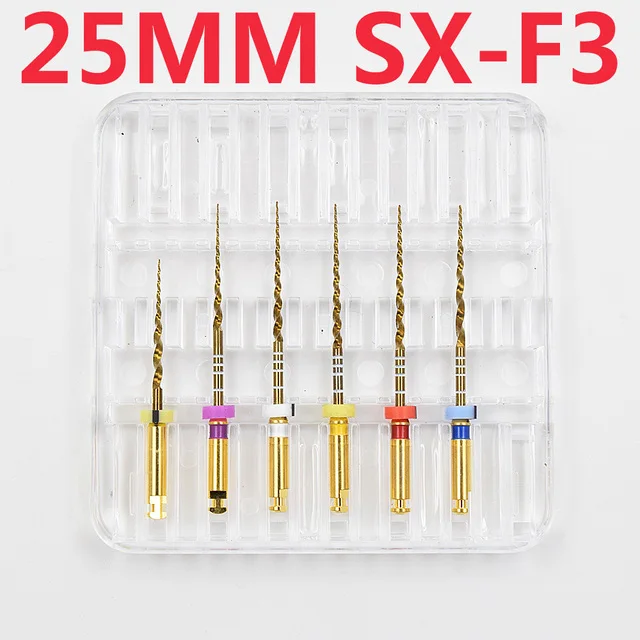 

6 pcs Dental gold flexible files endo rotary files golden endodontic files 25mm nickel titainium instrument dentistry