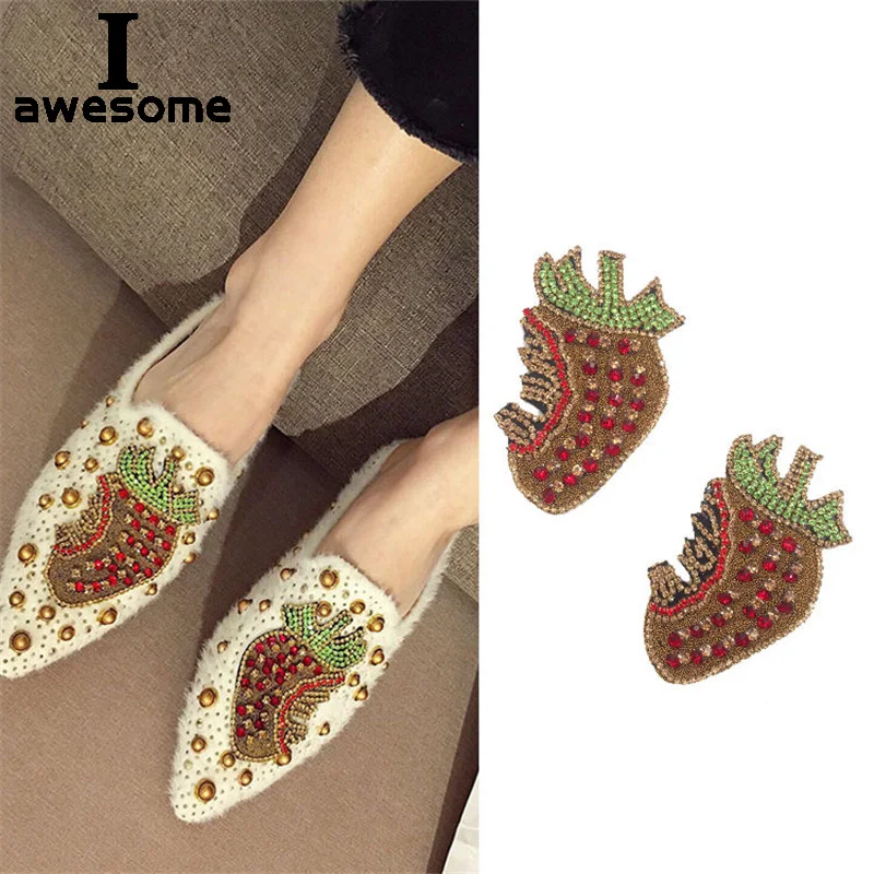 

Fruit Red Strawberry Bridal Wedding Party Shoes Accessories High Heels Boots Shoes DIY Manual Rhinestone Shoe Decorations flower