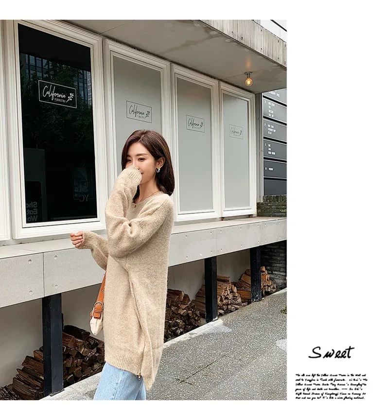 Свободный свитер с круглым вырезом в Корейском стиле Женская одежда Сезон