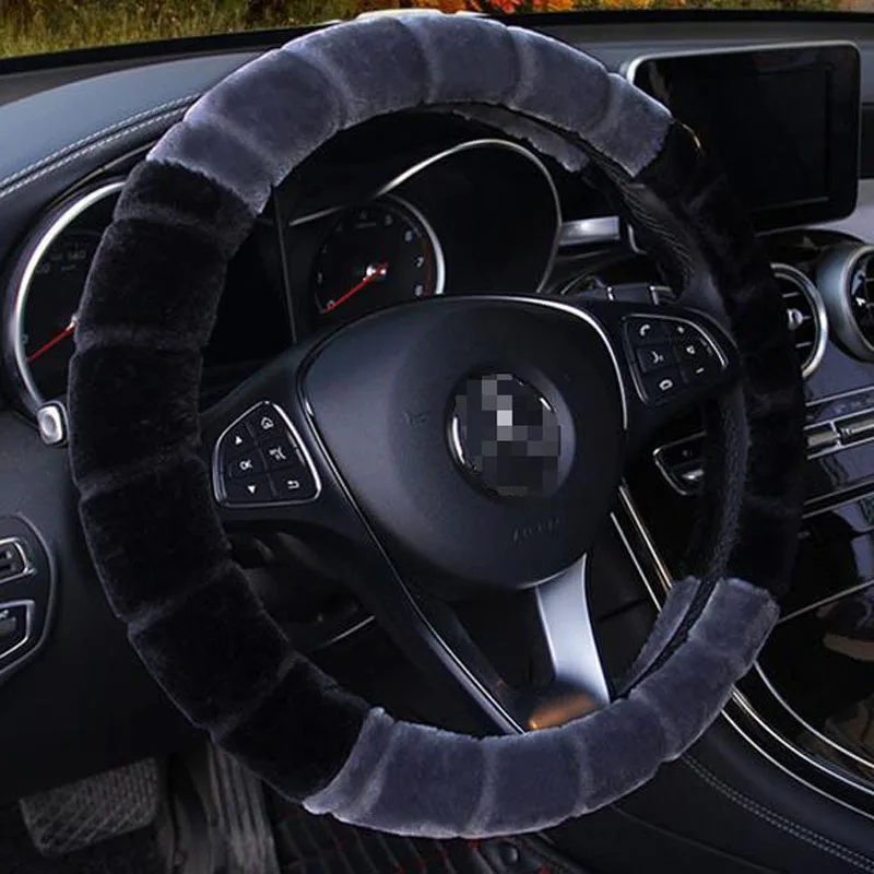 

38cm Winter Super Soft Plush Car Steering Wheel Cover Warm Faux Fur Auto Handlebar Protector Cover