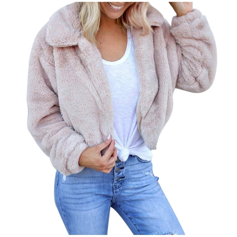 

2019 Winter Spring Coat Women Faux Fur Coats Warm Fluffy Cropped Jackets Ladies Thicken Overcoat Outwear manteau femme A40