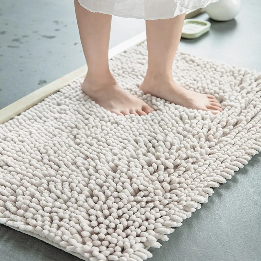 

Solid Color Bathroom Mat Bath Carpets Chenille Water Absorption Bathtub Washbasin Floor Mat Non-slip Toilet Rug Plush Foot Mat