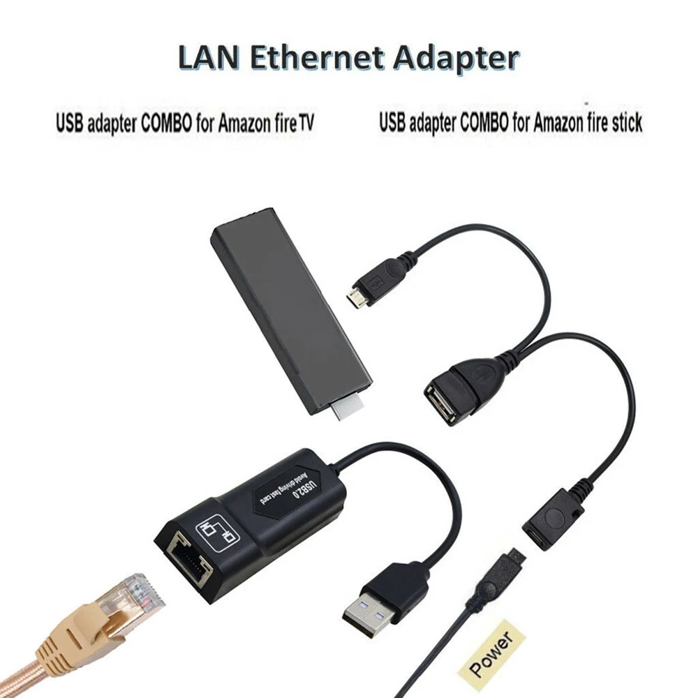 LAN Ethernet адаптер для AMAZON FIRE TV 3 или STICK GEN 2 остановить буферизацию Mirco OTG USB 0