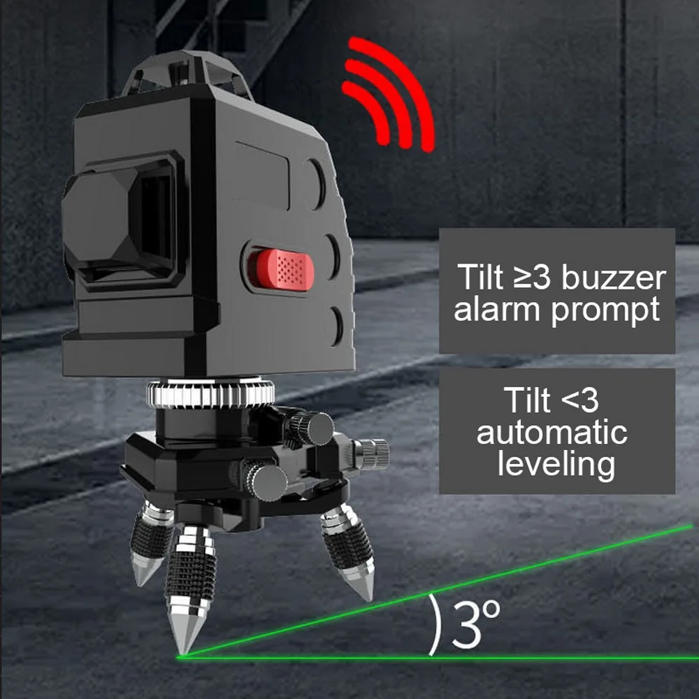 

360 Laser Level Rechargeable Self-leveling Three-Plane Laser Vertical Horizontal 12 Lines Fine-Tuning Base Two Lithium Battery