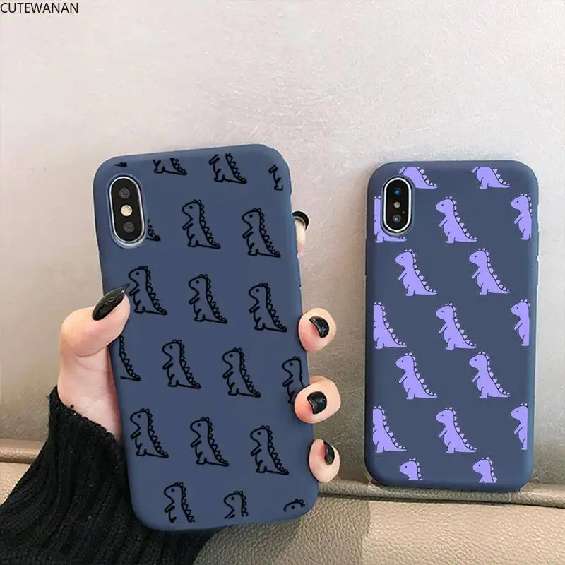 

Cute Dinosaur Baby for iPhone 12 mini 11 Pro XS MAX X XR 7 8 6 Plus Candy Color blue Soft Silicone Cover