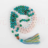 8mm 108 knot natural pink quartz blue green turquoise rudraksha bracelet beaded pray calming wristband healing all saints day