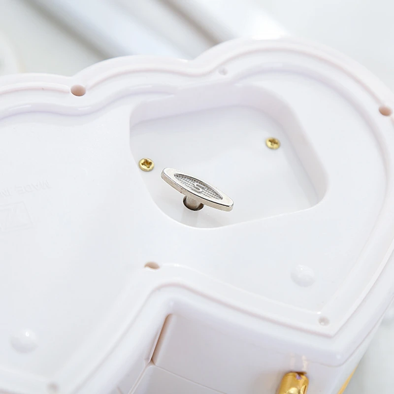 

White Valentine Ballerina Music Box Double Heart Shape Rotating Removable Dancing Figurine Jewelry Box Gift