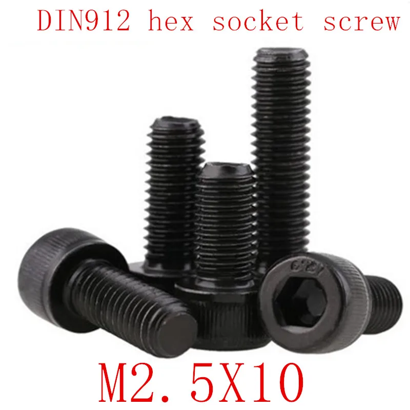 50 шт. DIN912 класс 12,9 Шестигранная головка винты M2.5* 10 m2.5x10 Шестигранная головка винты со шляпкой шестигранный винт
