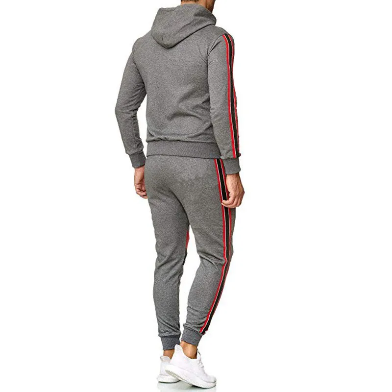 

Men Bodybuilding Outdoor Gym Pants Coat Sweatpants Autumn Winter Hoodie Coat Drawstring Pants Stripe Patchwork Outfit Tracksuit