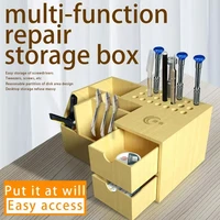 the newest multifunctional wooden storage box screwdriver tweezers holder mobile phone repair desktop storage tool parts box