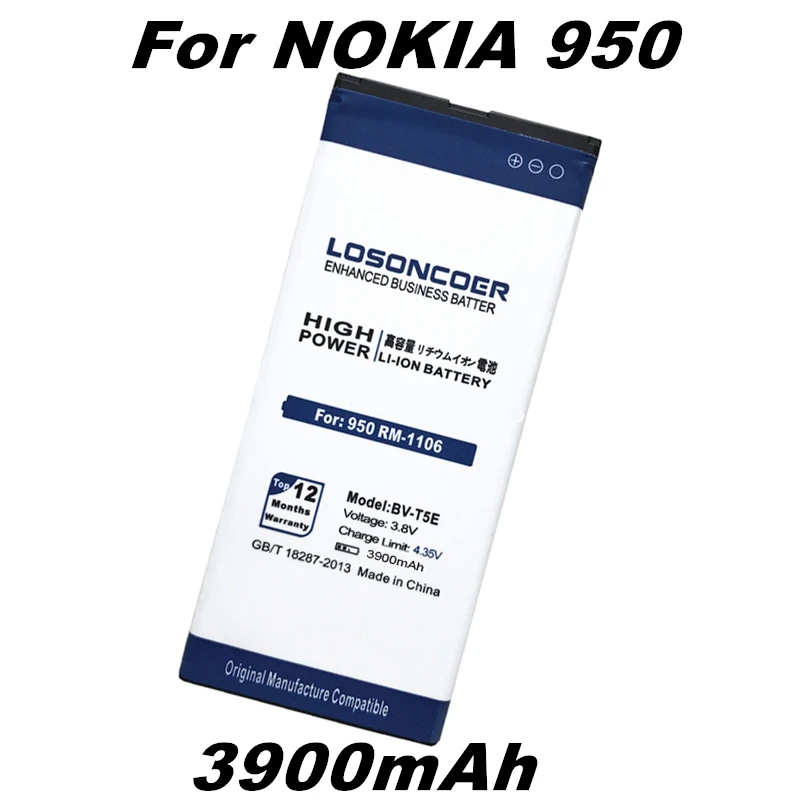 LOSONCOER 3900 мА/ч, BV-T5E/BVT5E/BV T5E Замена батареи для microsoft Lumia 950 Батарея RM-110 RM-1106 RM-1104