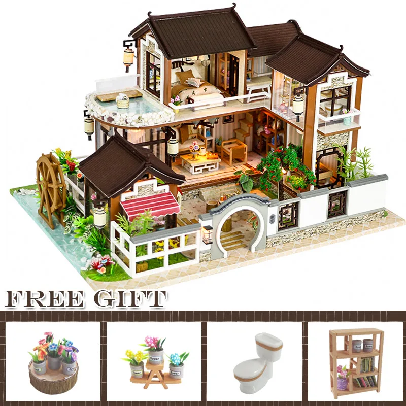 13848-A CUTEBEE DIY деревянный кукольный домик кукольных домиков Миниатюрный Кукольный дом мебель комплект Casa музыка светодиодные M21 - Цвет: 13848-A
