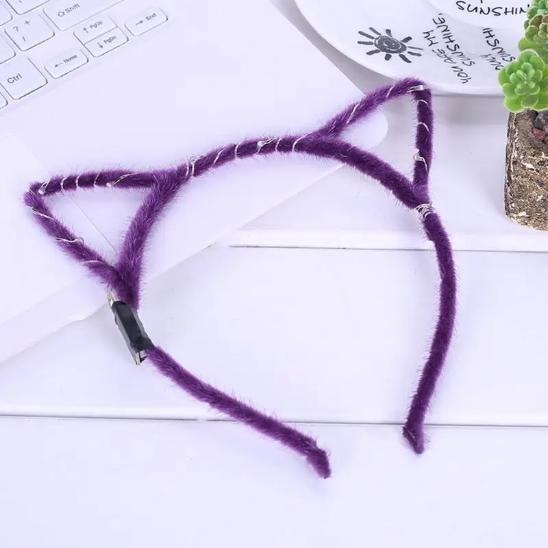 1Pc Women Girls LED Flashing Cute Pointed Cat Ears Hair Hoop Glowing String Lights Plush Cloth Wrapped Headband Party Supplies |