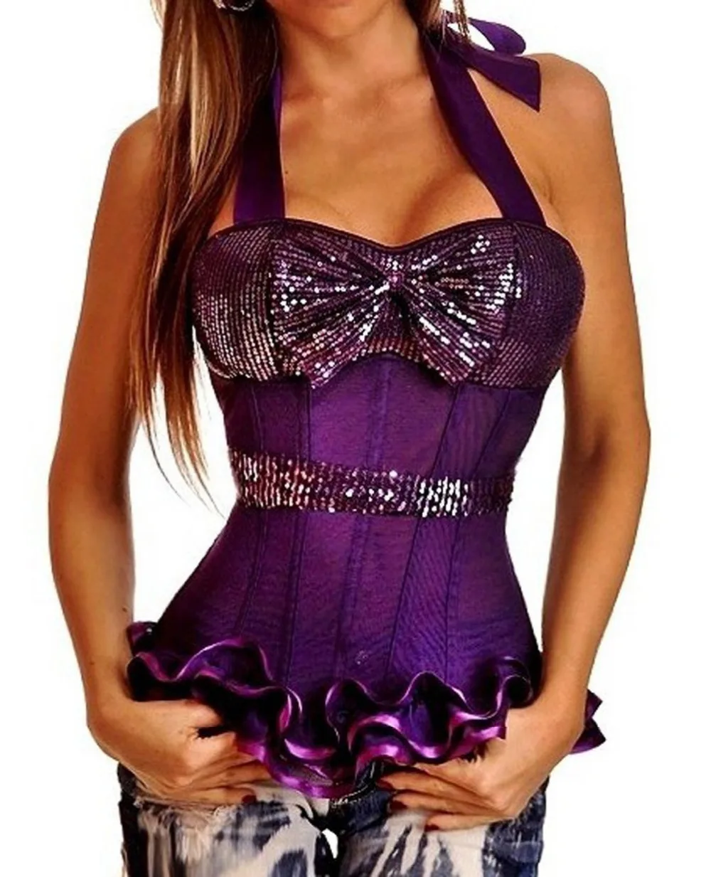 Женский корсет с блестками черный розовый зеленый фиолетовый | Женская одежда