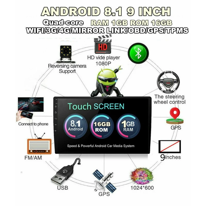DC12V автомобильный MP5 плеер 9 дюймов Android 8 1 стерео радио HD LCD четырехъядерный WIFI + 1G