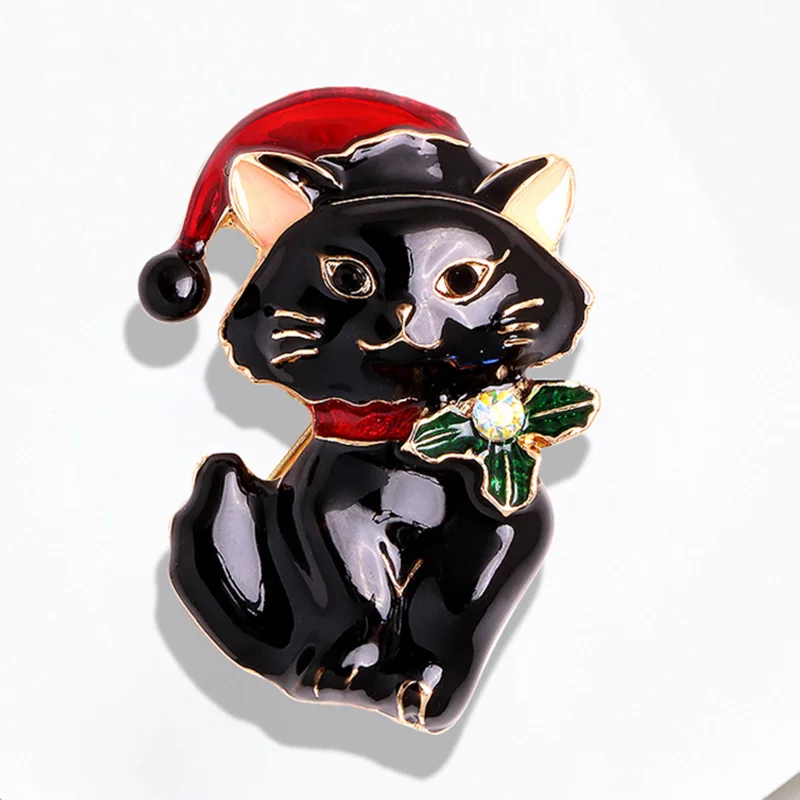 

Women Lovely Christmas Cat Brooch Retro Cute Red Hat Kitten Brooch Pins Women Men Party Banquet Corsage Jewelry Gift