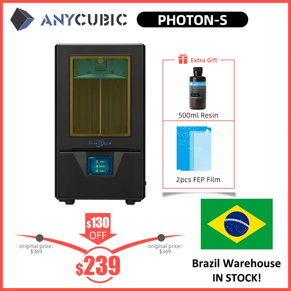 ANYCUBIC Фотон S 3D принтеры с 500 мл смолы 2 шт. фэп изоляцией ЖК дисплей низкой Мощность