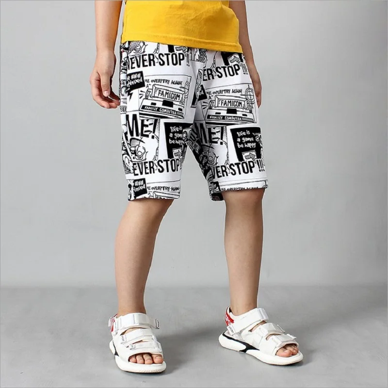 Детские штаны летние шорты для мальчиков хлопковые спортивные пляжные с принтом