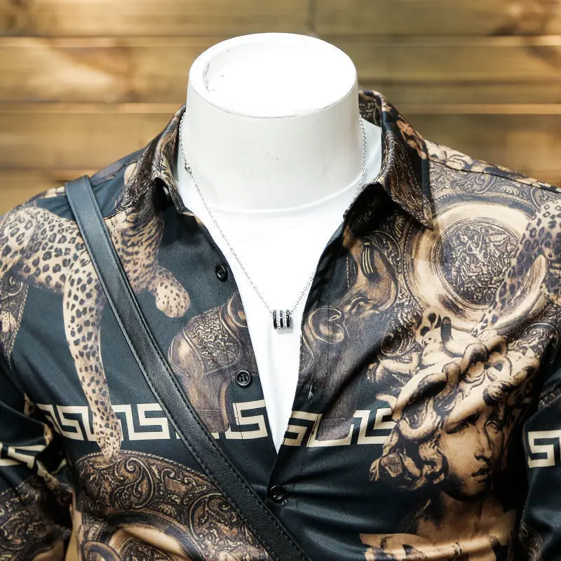 

Floral Printed Long Sleeve Shirt Men's Slim Korean Fashion European Style Printed Large Size Shirt 2021 Spring/Summer New