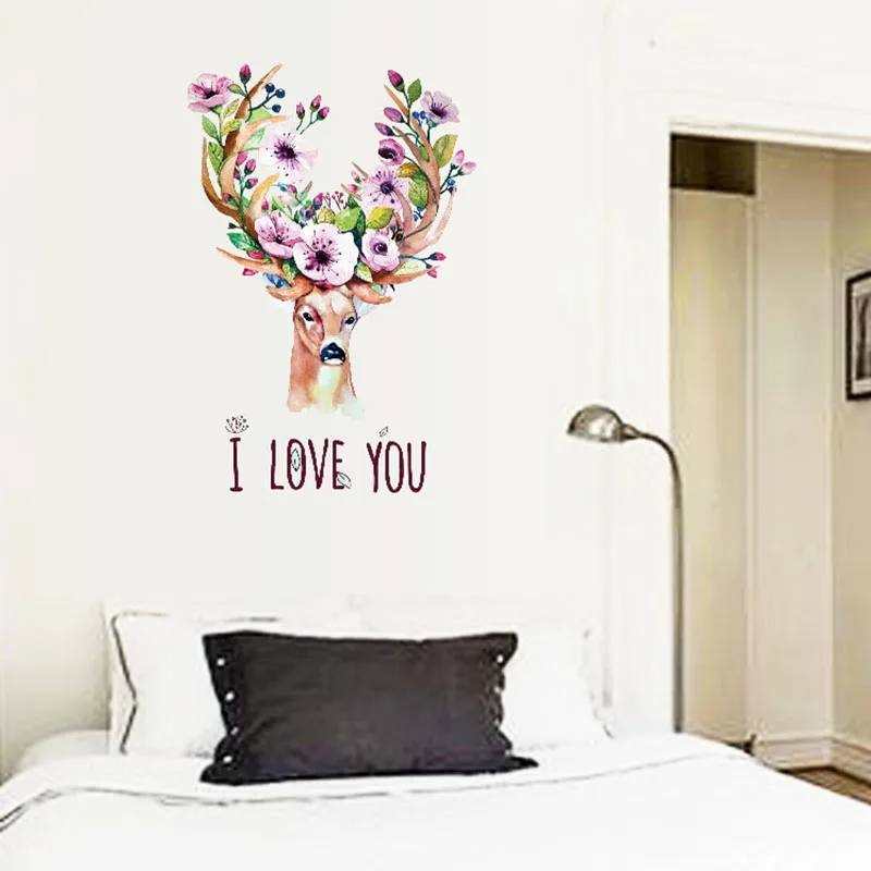 DIY Sika Deer Head Flowers Wall Stickers Living Room Art Vinyl Birds Wallpaper Decals for Kids Baby Home Decor Always Be Brave | Дом и сад