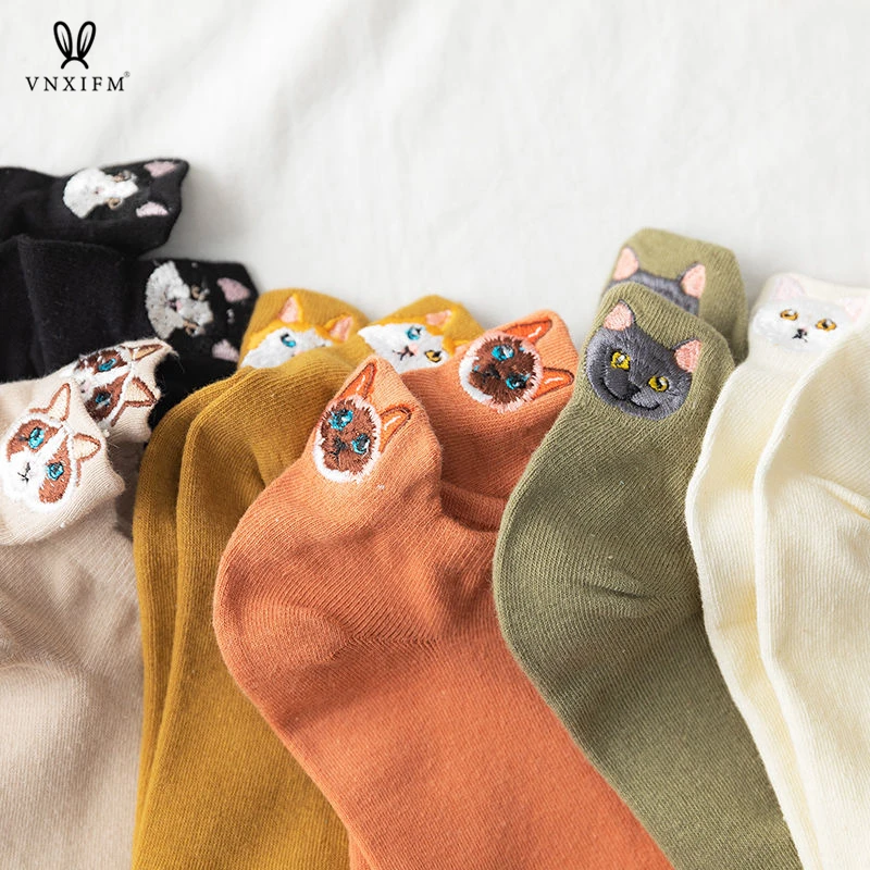 2022 Harajuku Unicorn Catwoman Cotton Socks Cartoon Embroidery Cute Invisible Socks Funny Casual Female Ankle Socks 2pcs/lot