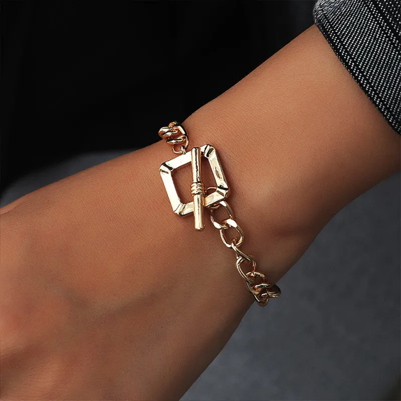 

Creativity retro geometry Square Thick chain Women's bracelets Fashion simple Punk charms Jewelry for women best friend Gifts