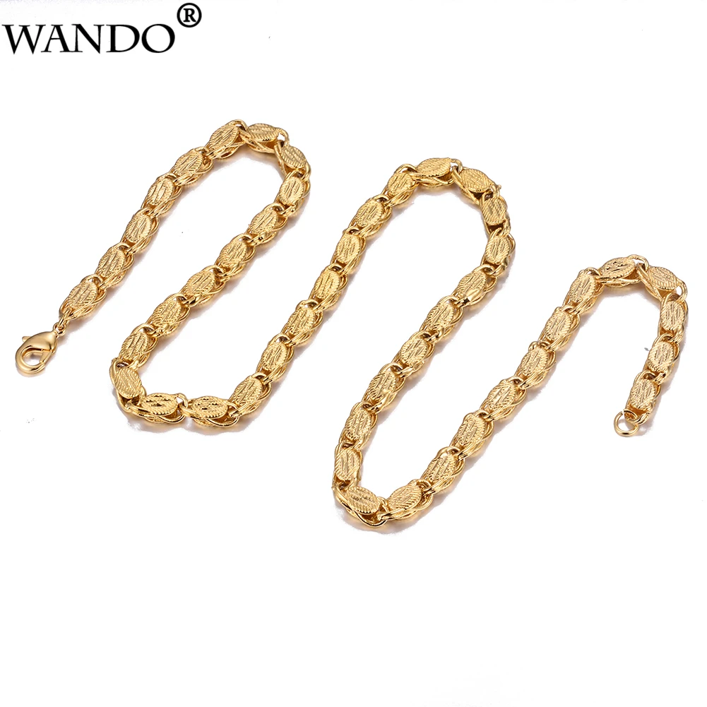 

WANDO Ethnic Chains For Men Gold colour Necklaces Dubai Ethiopian Gold Jewelry 6mm width 45cm Long High Quality N14