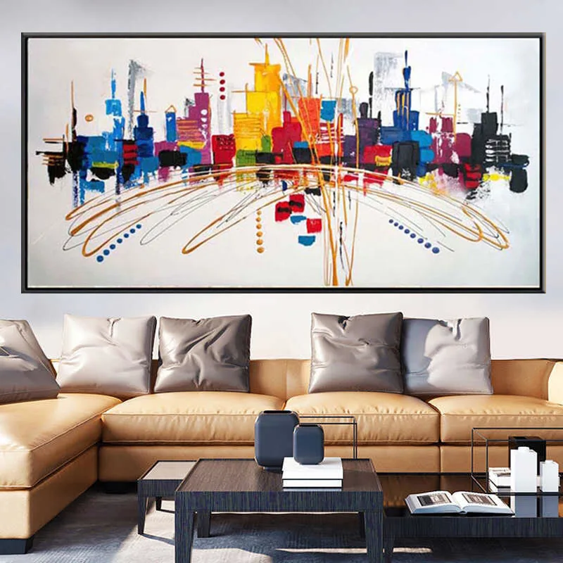 

Modern 100%Hand Painted Oil Painting Wall Painting Abstract City Landscape Canvas painting For Living Room Home Decor No Framed