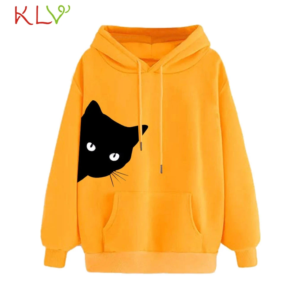 Женская толстовка с капюшоном принтом кота пуловер Kawaii moletom 2019 зима осень Kpop