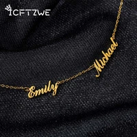 personalized custom double names necklace customized stainless steel necklaces handwriting nameplate couple jewelry gift bff