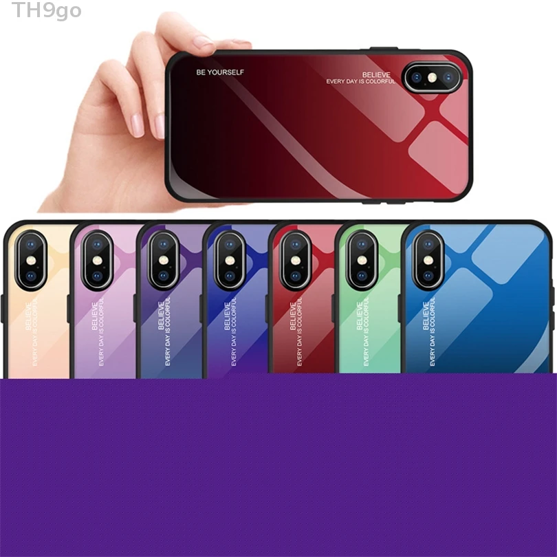 Street fashion Gradient Tempered Glass Phone Case For iPhone X XR XS Max 6 6S 7 8 Plus Lightweight TPU Cover |