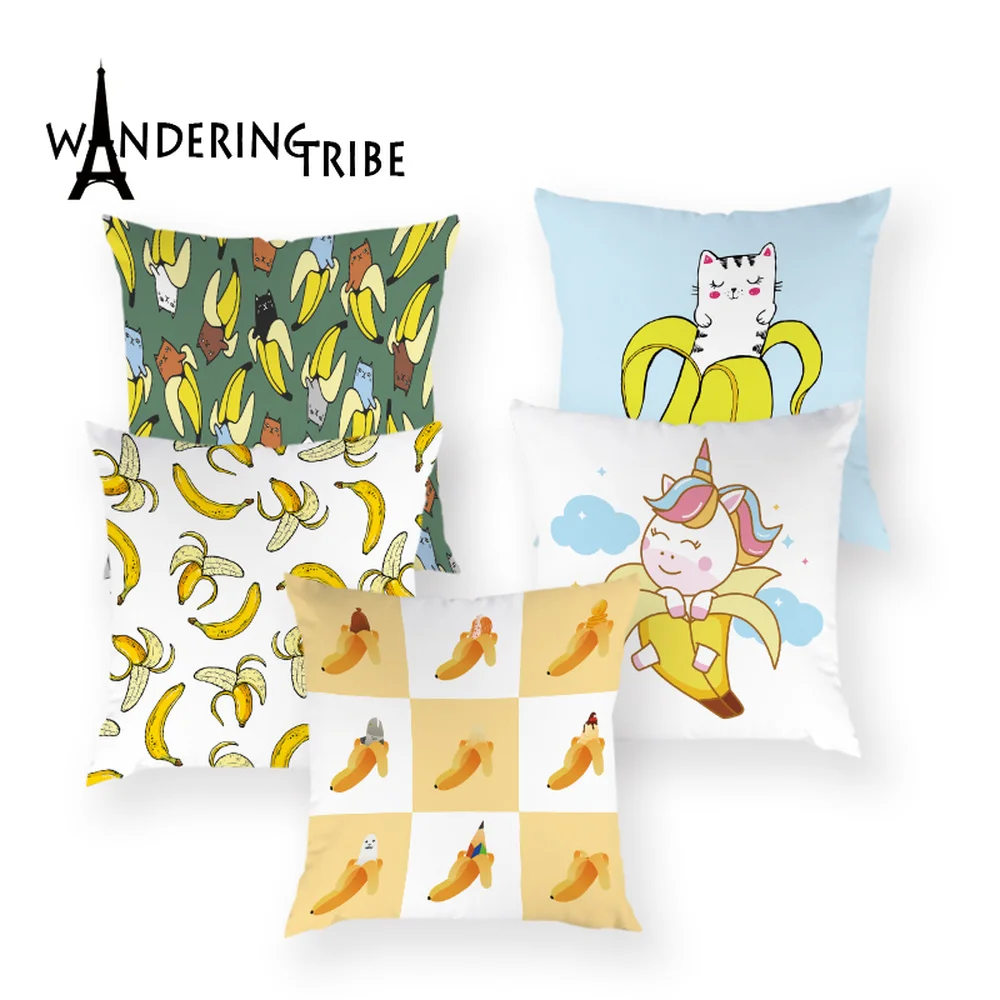 

Cartoon Fruit Cushion Case Farmhouse Decor Throw Pillows Cases Sofa Cushions Cover Nordic Banana White Pillow Covers Almofadas