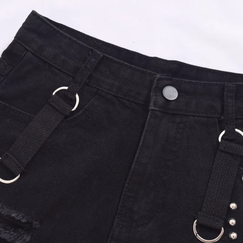 Женские джинсовые шорты черные мини-шорты из денима в стиле панк с дырками