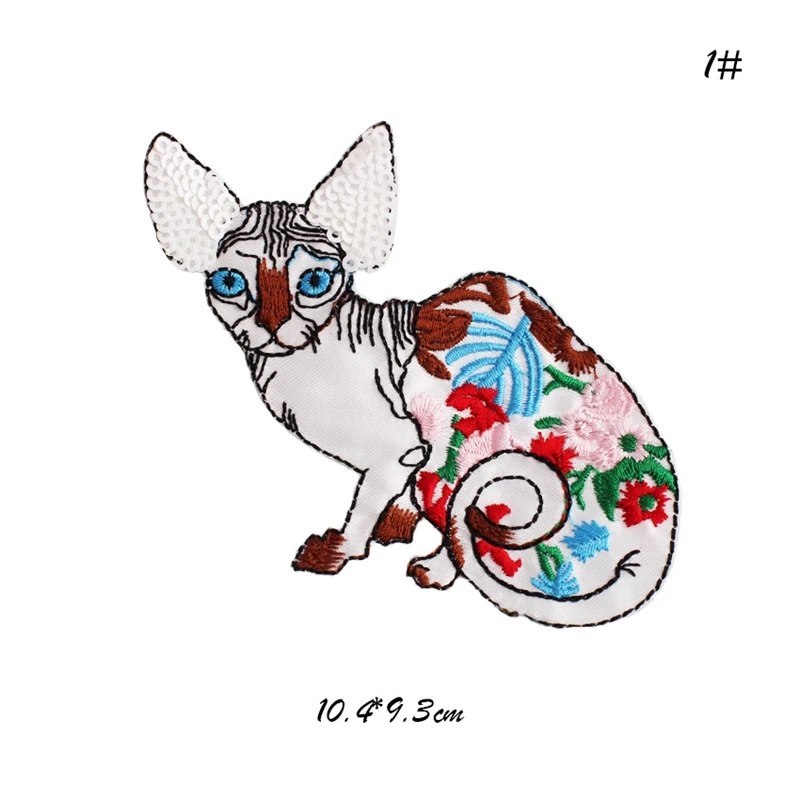 Большой размер цветок Милая сиамская кошка вышитые патчи блестки животные